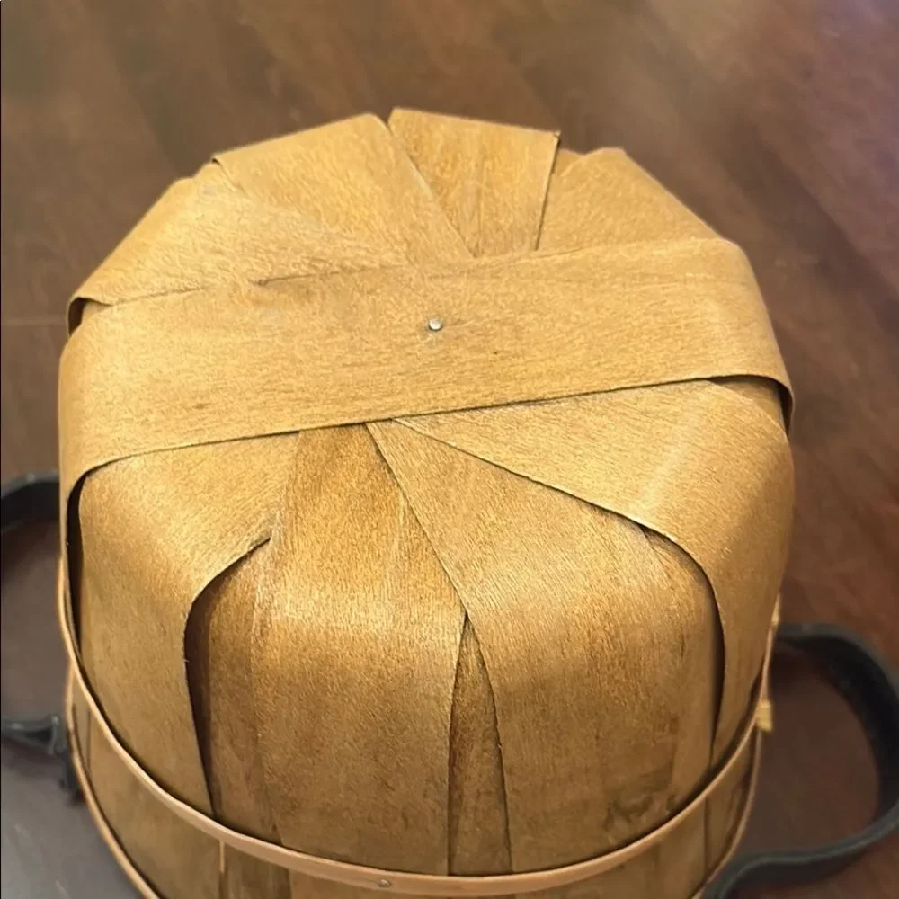 Rustic Wooden Basket with Black Handles